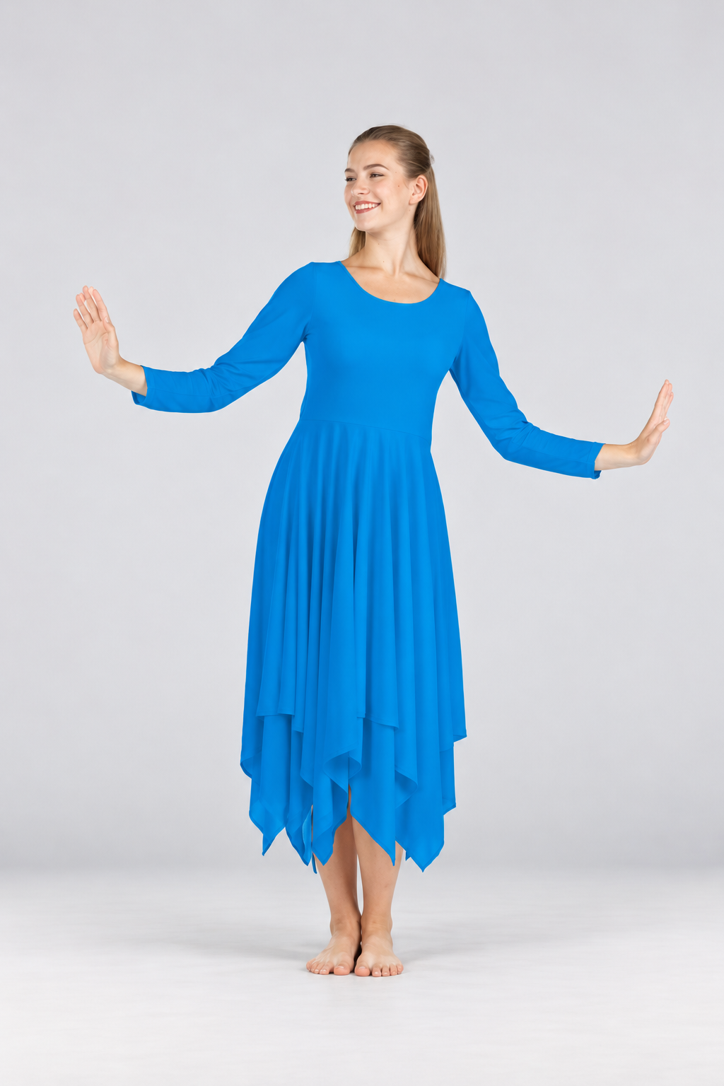 Women's Long-Sleeve Asymmetrical-Hem Praise Dance Dress