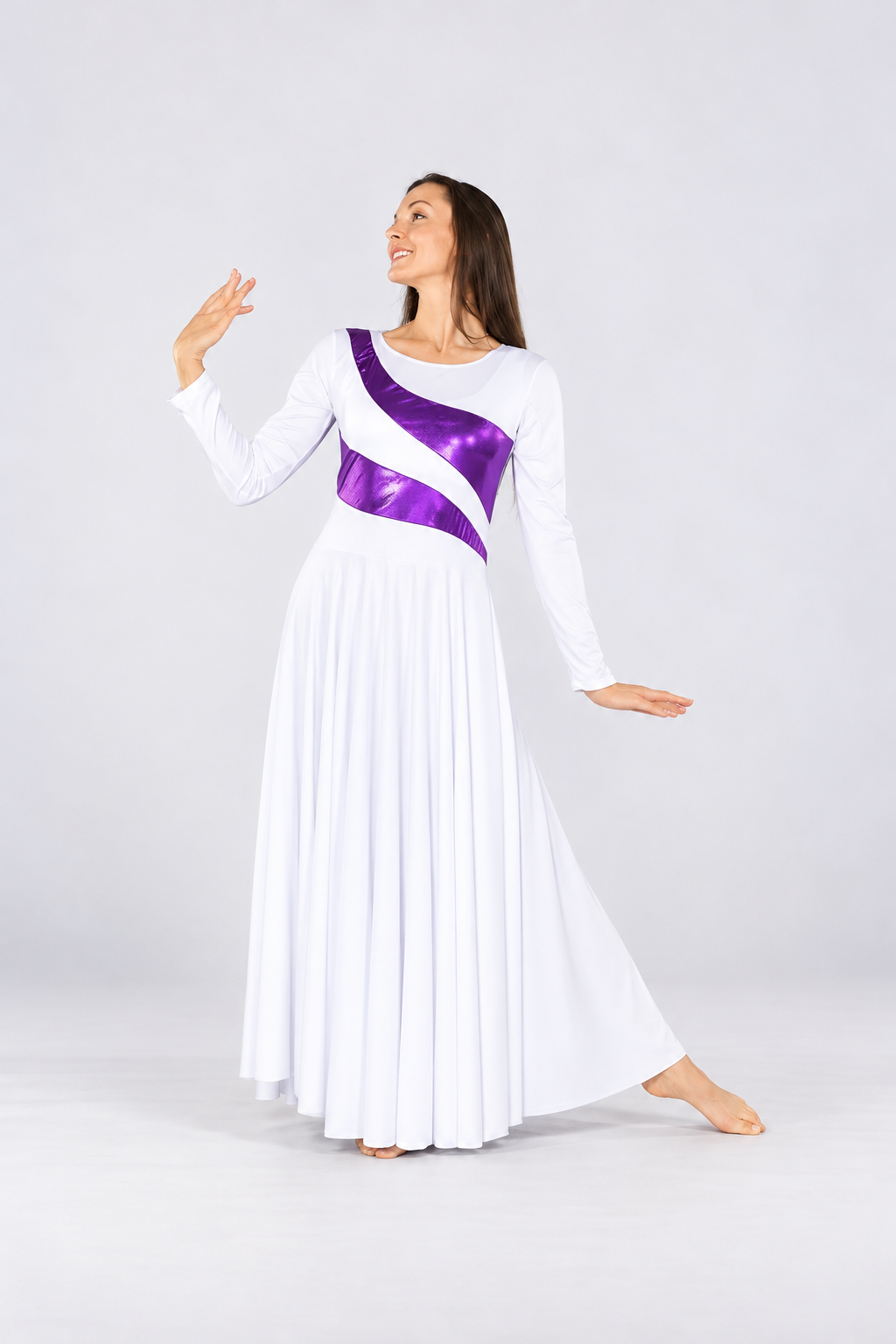 Women's Long Sleeve Metallic Wave Praise Dance Dress