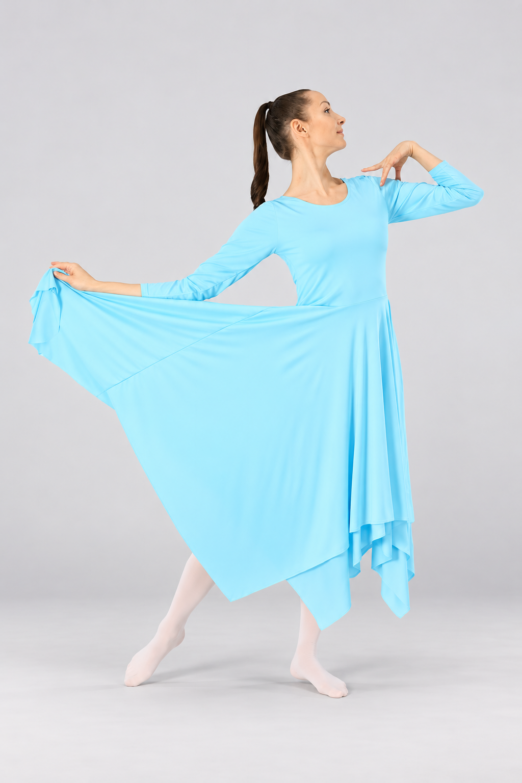 Women's Long-Sleeve Asymmetrical-Hem Praise Dance Dress
