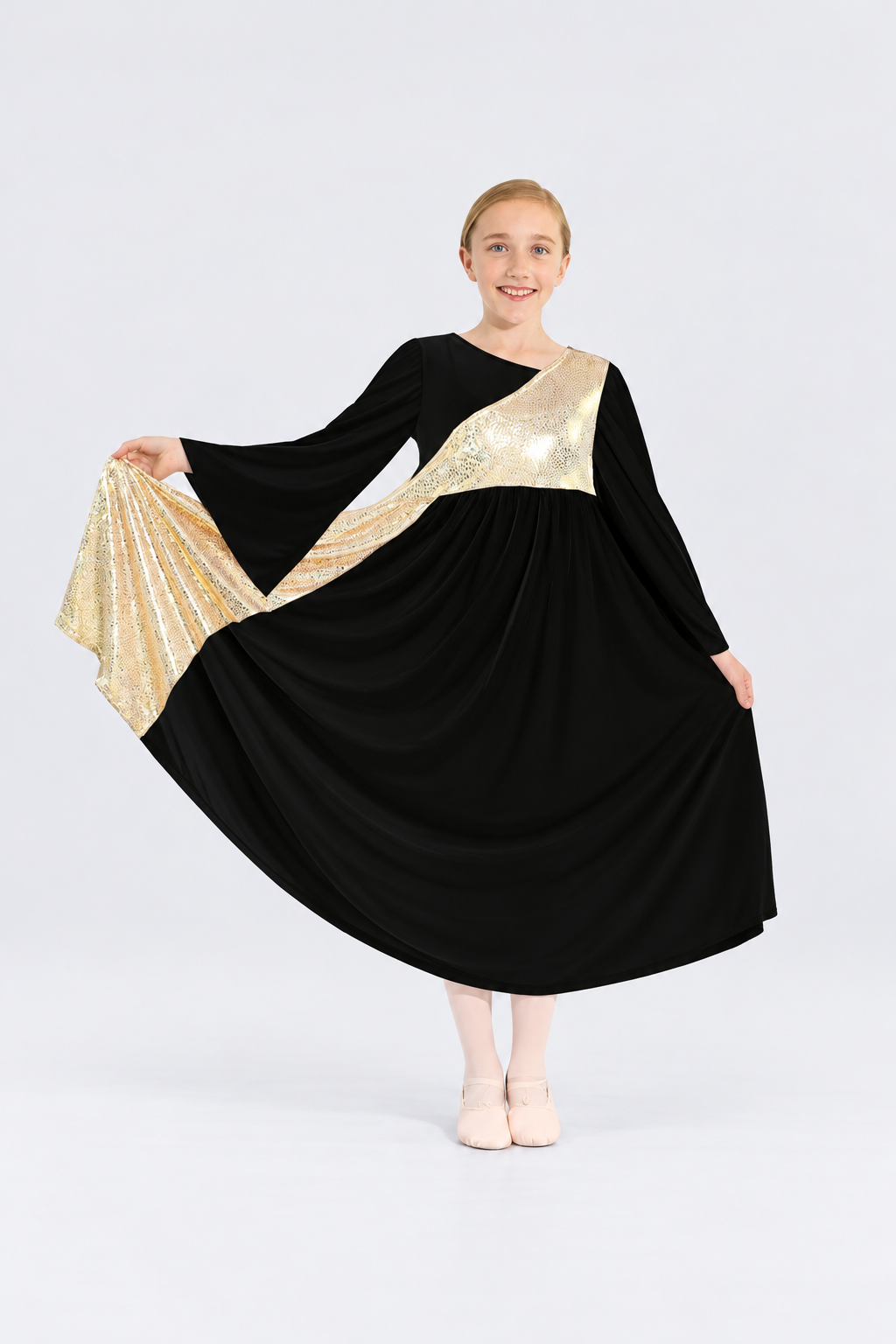 Girls' Asymmetrical Bell-Sleeve Praise Dance Dress