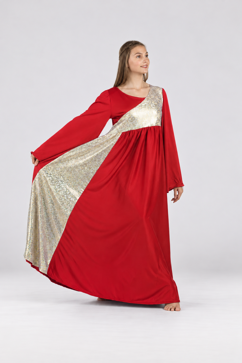 Women's Asymmetrical Bell-Sleeve Praise Dance Dress