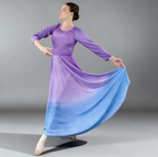 Danzcue Womens Praise Watercolor Long Sleeve Dance Dress