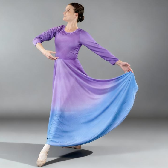 Danzcue Womens Praise Watercolor Long Sleeve Dance Dress