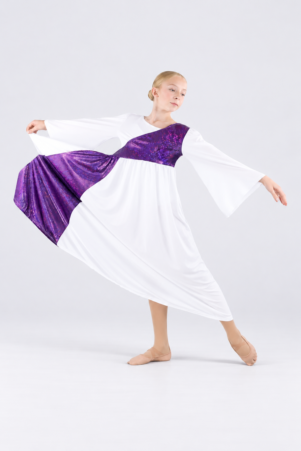 Girls' Asymmetrical Bell-Sleeve Praise Dance Dress