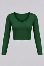 Women's Long-Sleeve Scoop Neck Cheerleading Crop Top