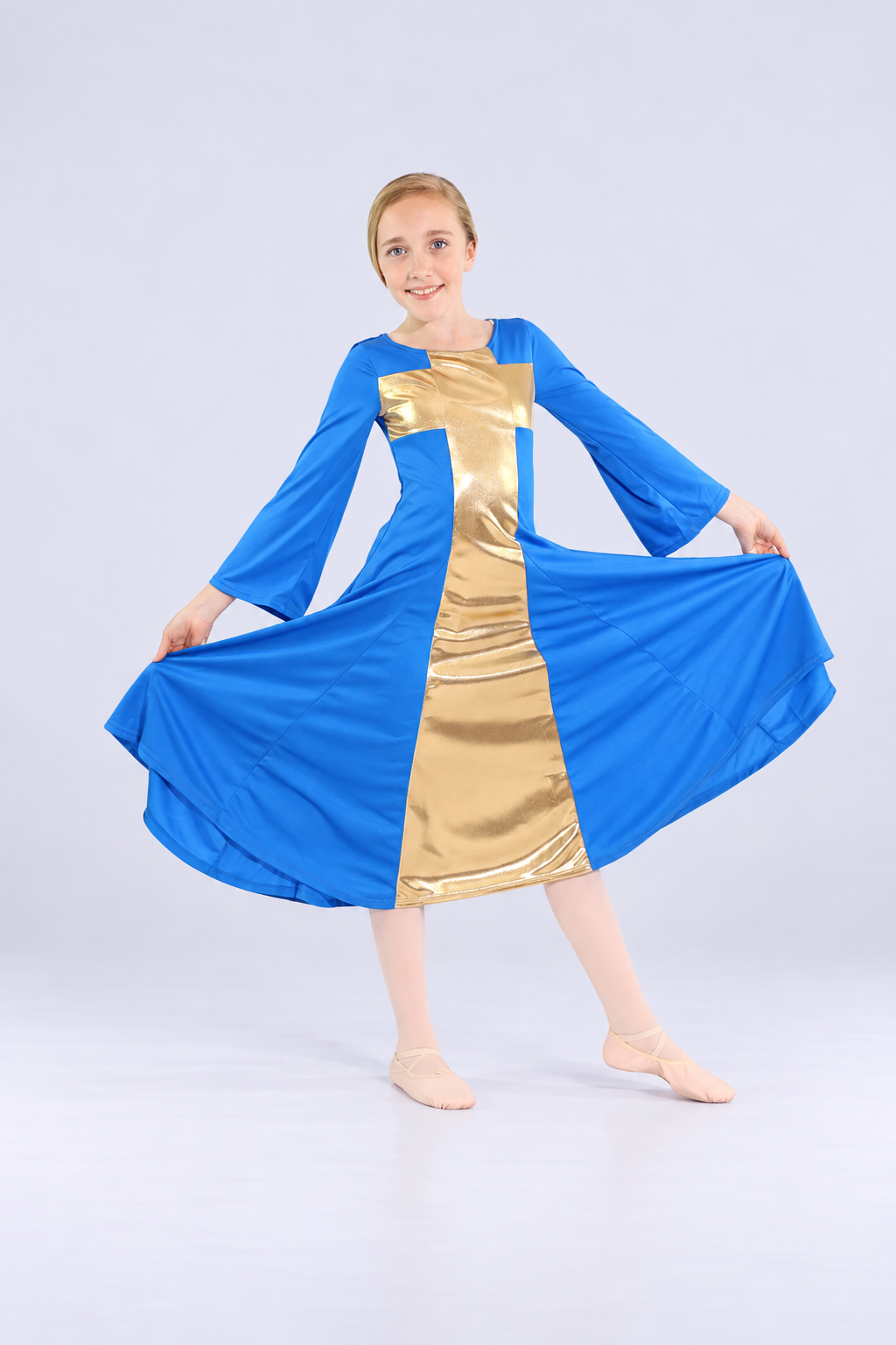 Girls' Metallic Cross-Panel Praise Dance Dress