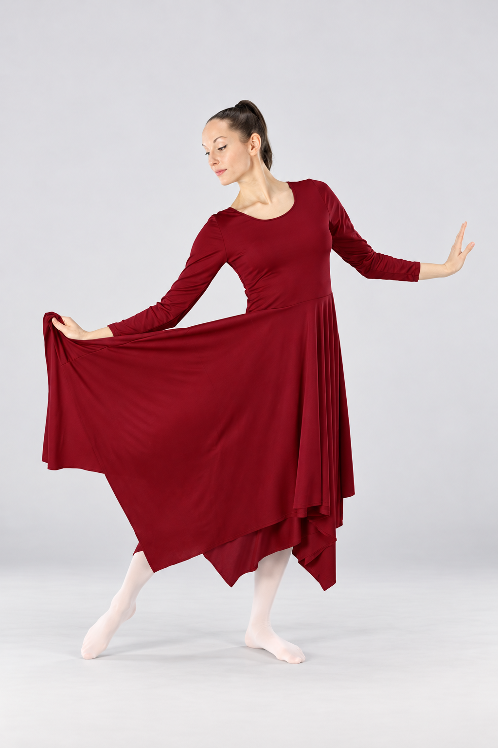 Women's Long-Sleeve Asymmetrical-Hem Praise Dance Dress