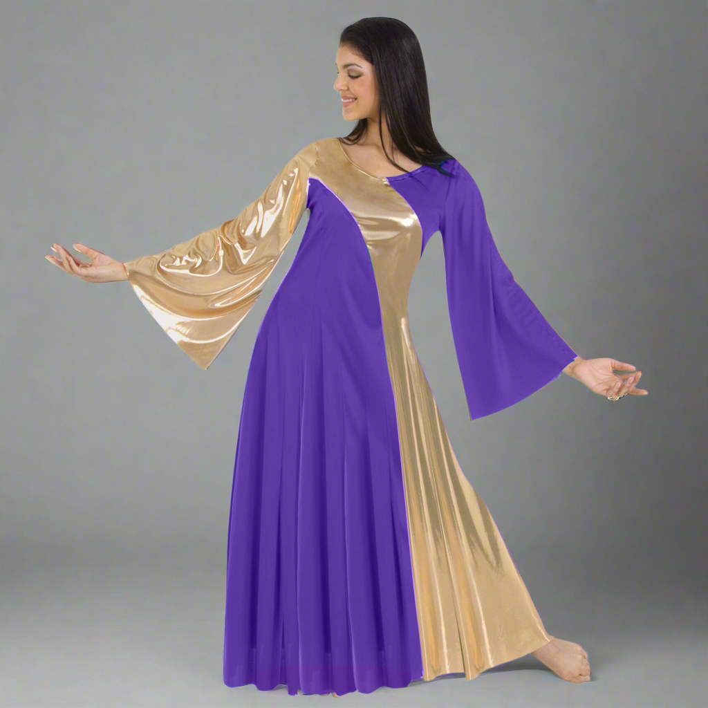 Body Wrappers Praise Dance Asymmetrical Bell Sleeve Dress