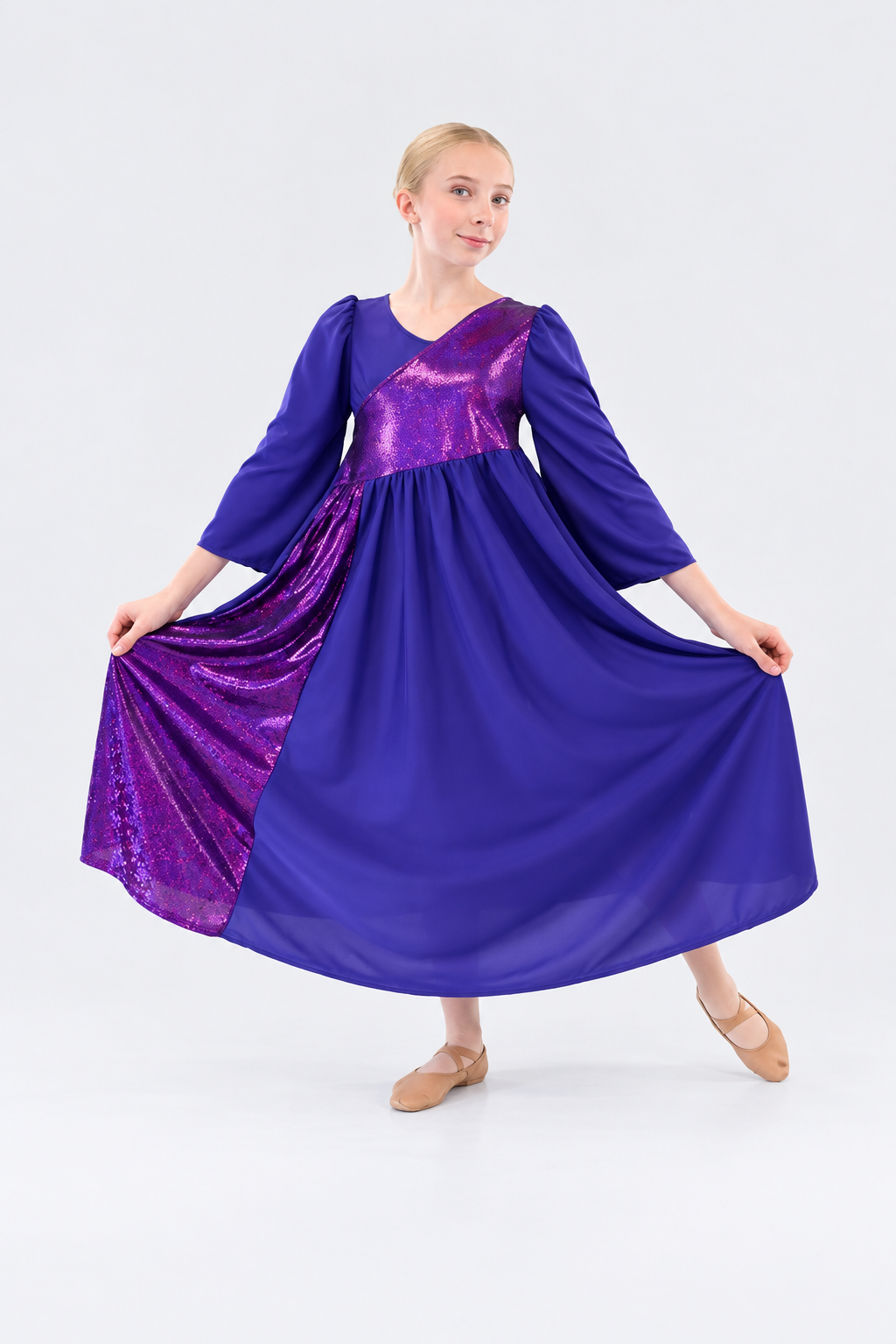 Girls' Asymmetrical Bell-Sleeve Praise Dance Dress