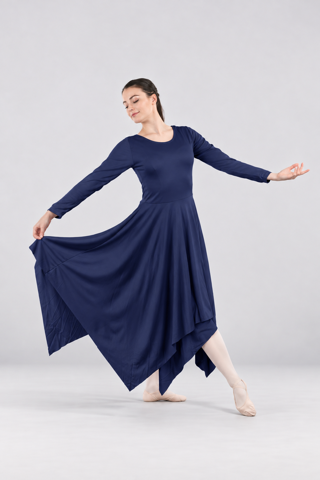 Women's Long-Sleeve Asymmetrical-Hem Praise Dance Dress