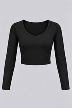 Women's Long-Sleeve Scoop Neck Cheerleading Crop Top
