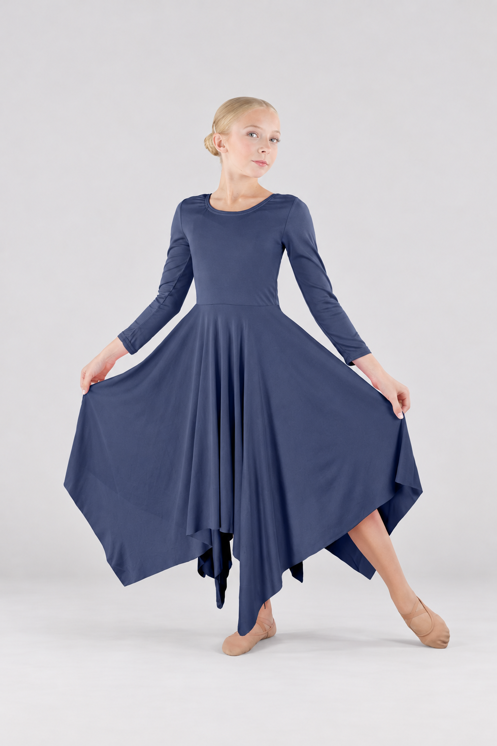 Girls' Long-Sleeve Asymmetrical-Hem Praise Dance Dress