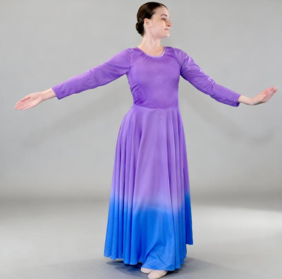 Womens Ombre Long Sleeve Dance Dress