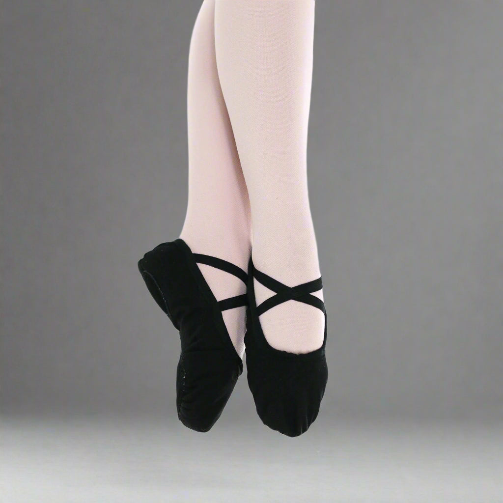 Baiwu Girl's Canvas Split Sole Dance Slipper - Black