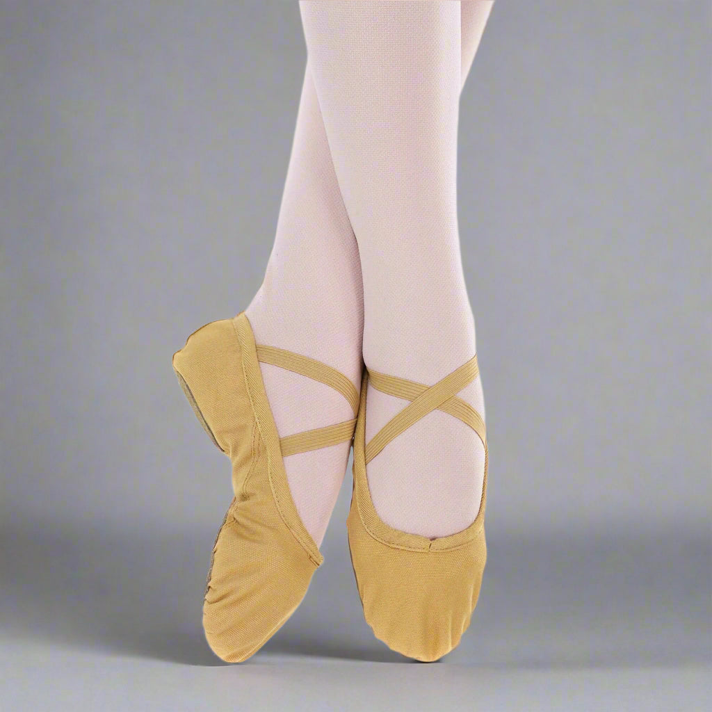 Baiwu Girl's Canvas Split Sole Dance Slipper - Tan