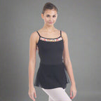 Baiwu Women's V-Back Lace Floral Skirt Leotard - Black