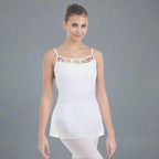 Baiwu Women's V-Back Lace Floral Skirt Leotard - White