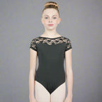 Baiwu Child Cap Sleeve Lace Up Round Back Leotard