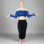 Danzcue Belly Dance Chiffon Long Puff Sleeves Top - Blue