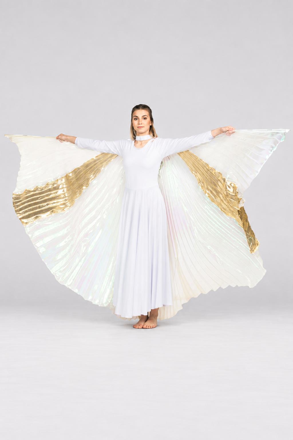 Transparent Gold-White Cross Worship Angel Wing