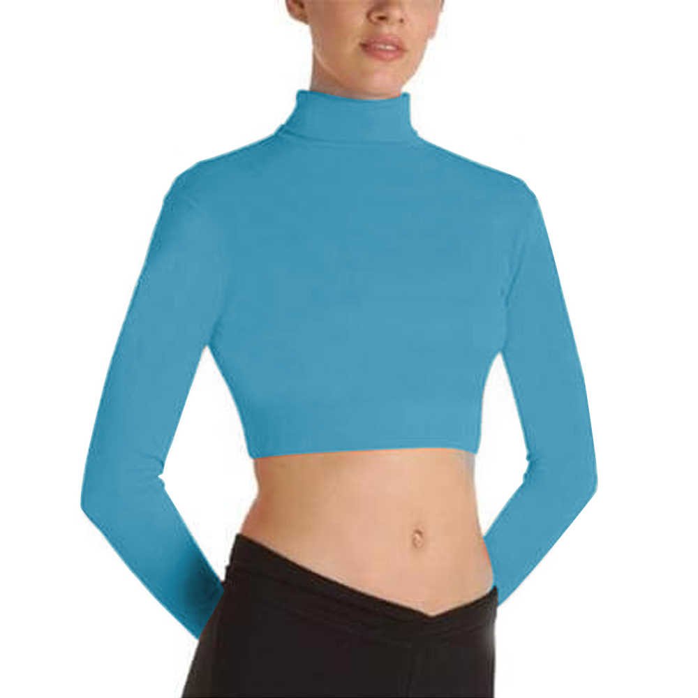 Body Wrappers BWProWear Long Sleeve Turtleneck Midriff Pullover - Carolina Blue
