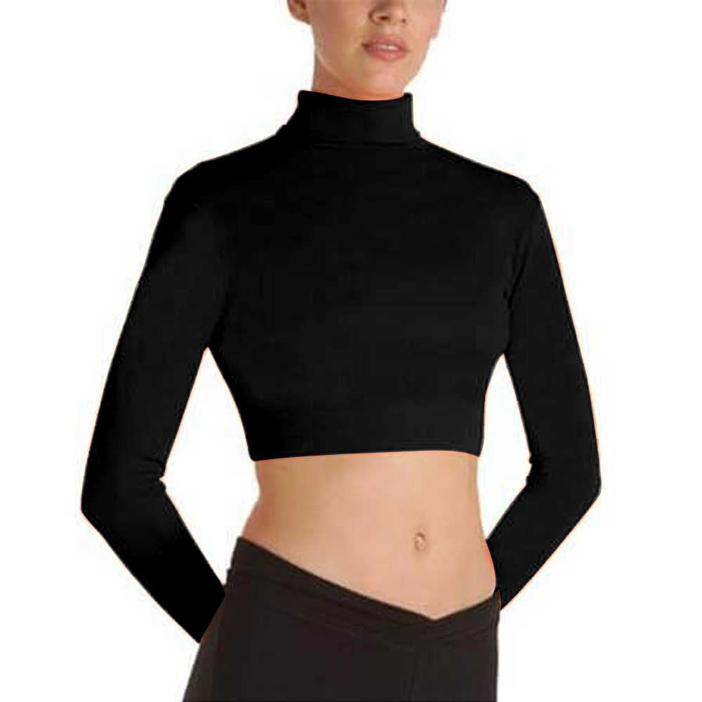 Body Wrappers BWProWear Long Sleeve Turtleneck Midriff Pullover - Black