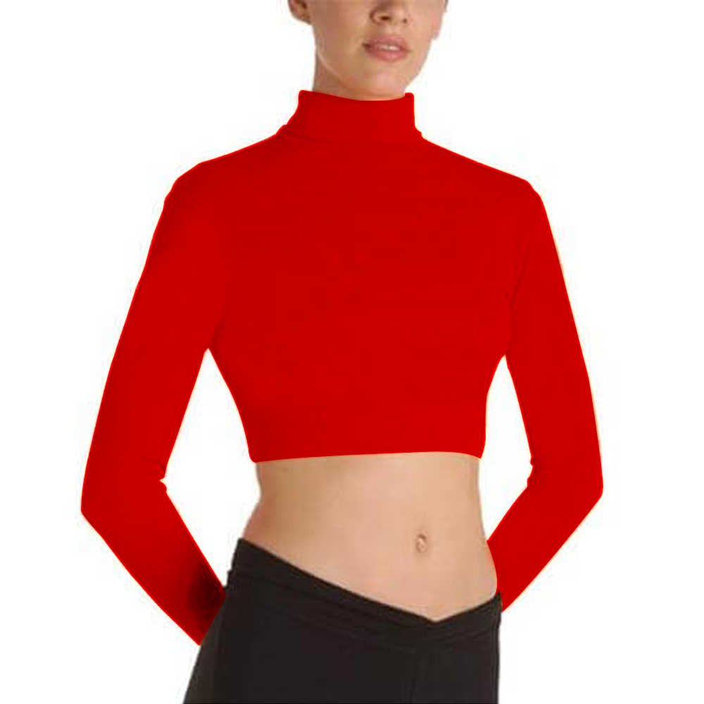 Body Wrappers BWProWear Long Sleeve Turtleneck Midriff Pullover - Red