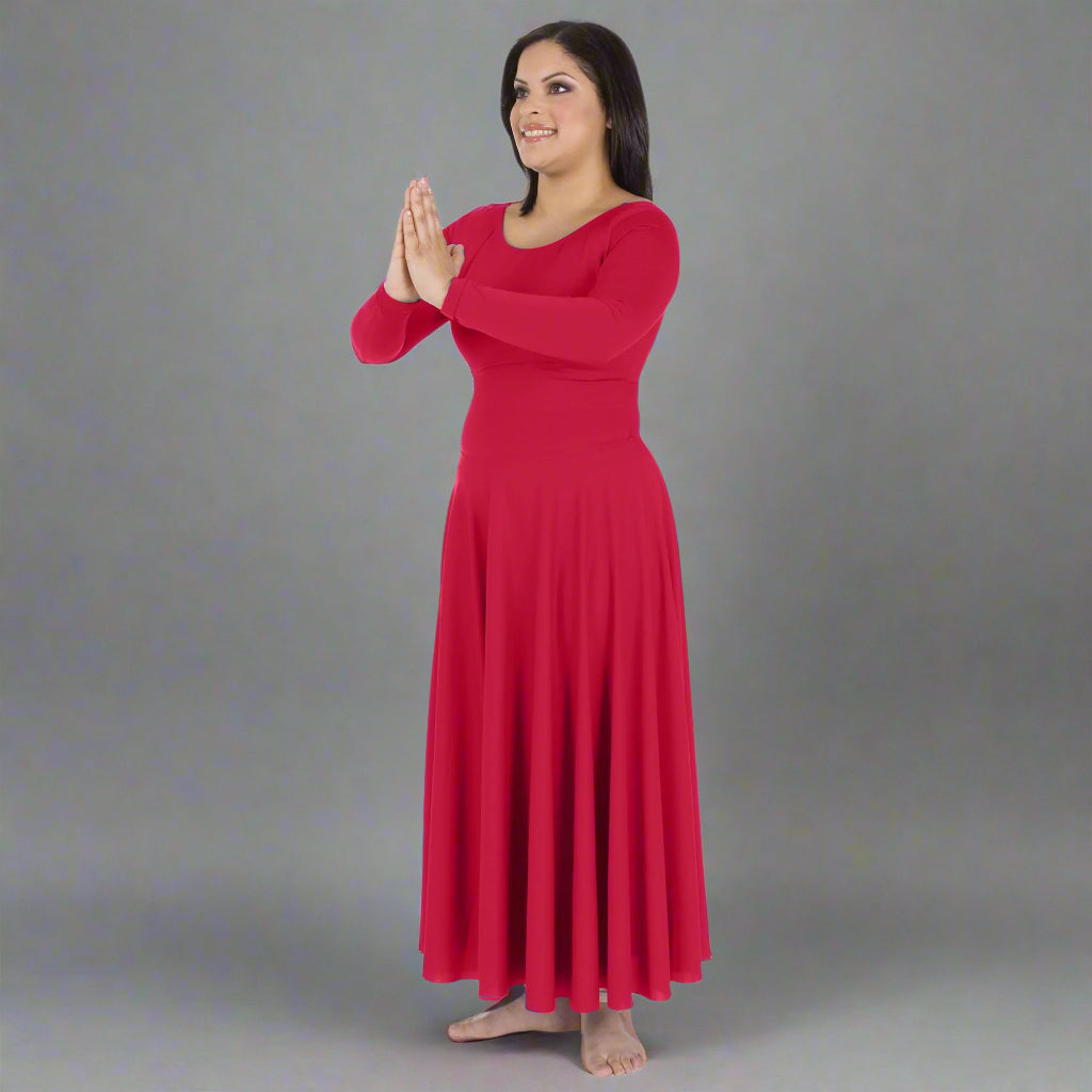 Body Wrappers Long Sleeve Praise Dance Dress - Scarlet