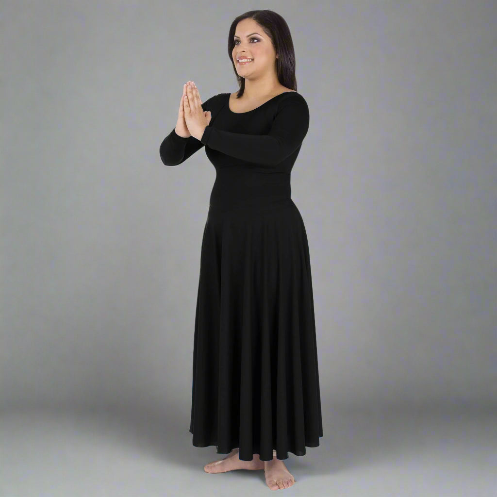 Body Wrappers Long Sleeve Praise Dance Dress - Black
