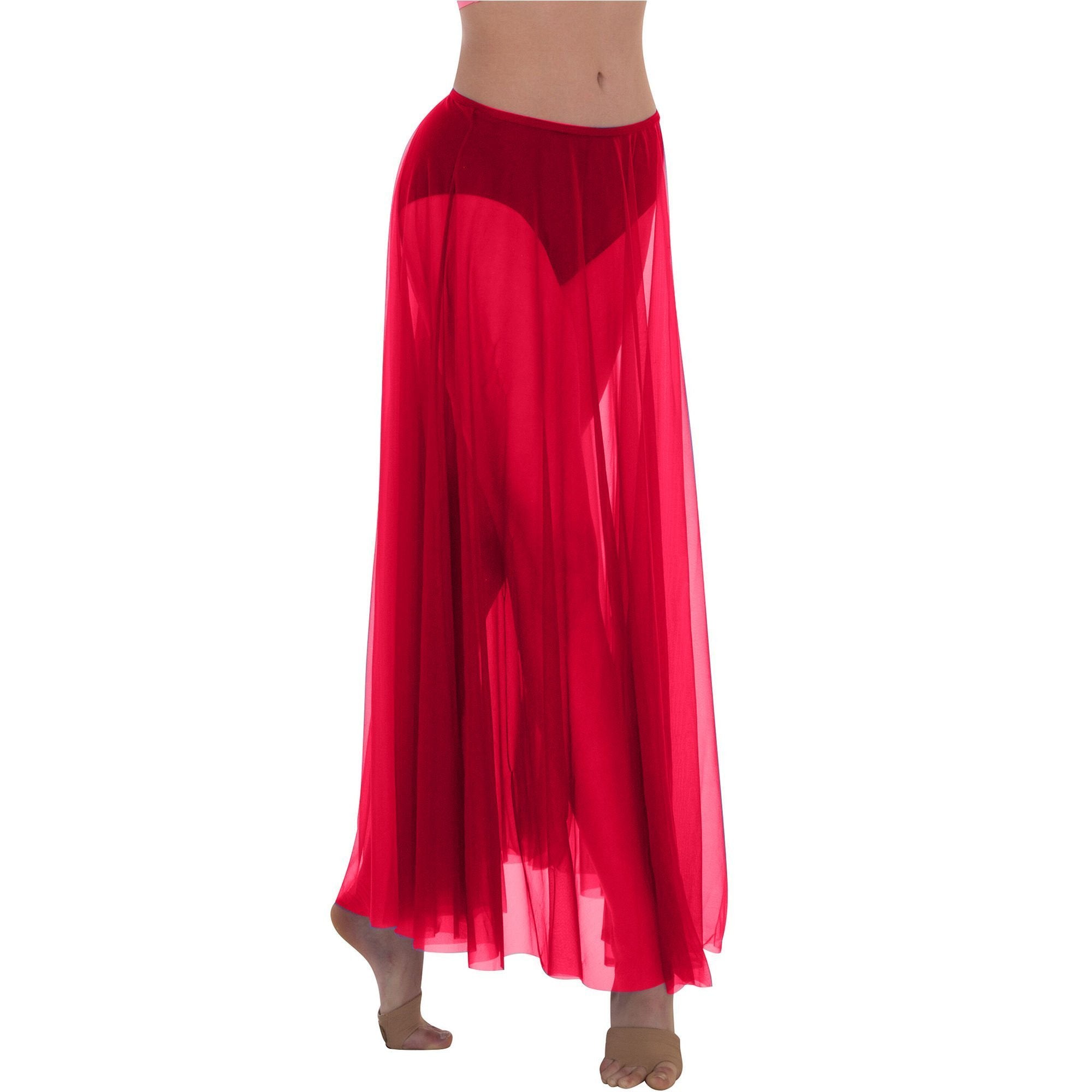 Body Wrappers Ministry Dance Long Full Chiffon Skirt - Scarlet