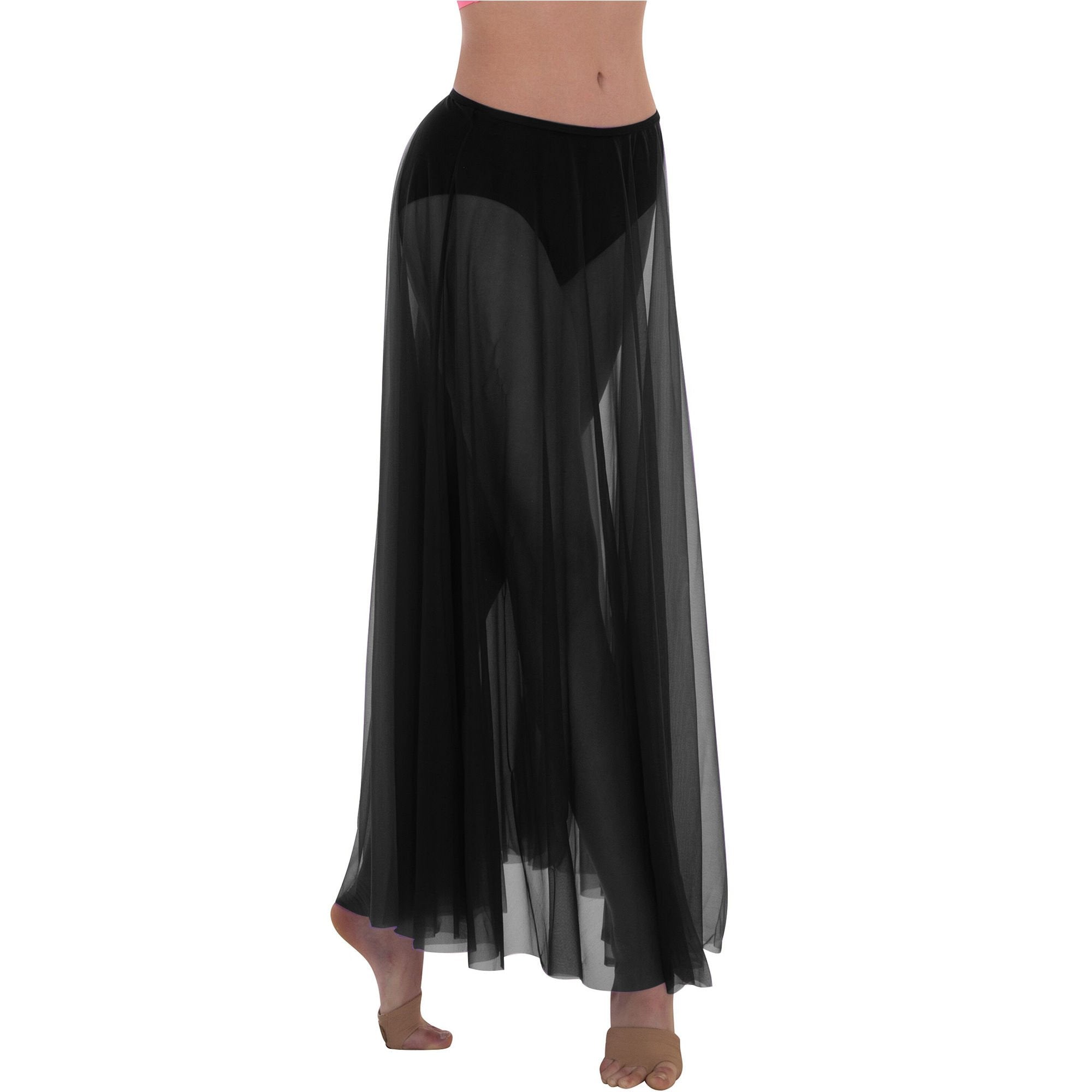 Body Wrappers Ministry Dance Long Full Chiffon Skirt - Black