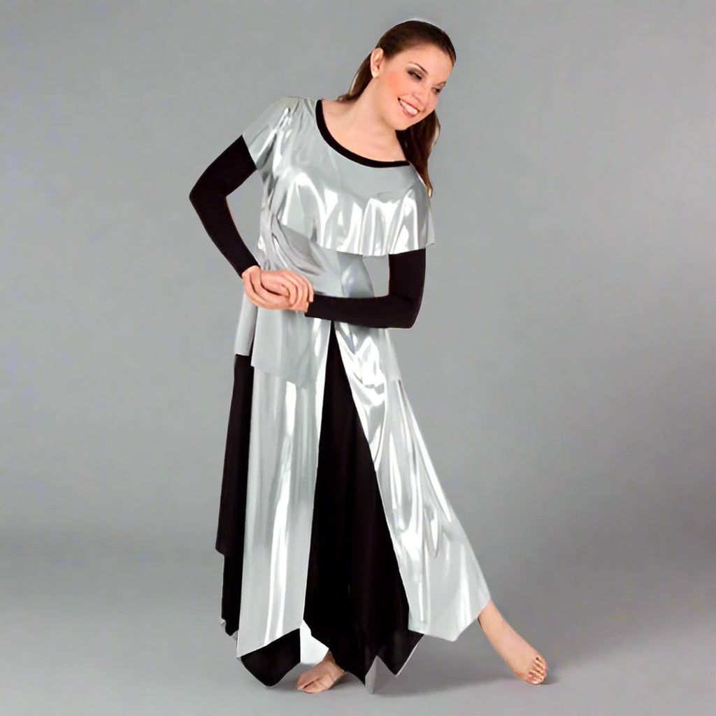 Body Wrappers Praise Dance Metallic Tunic Pullover - Silver