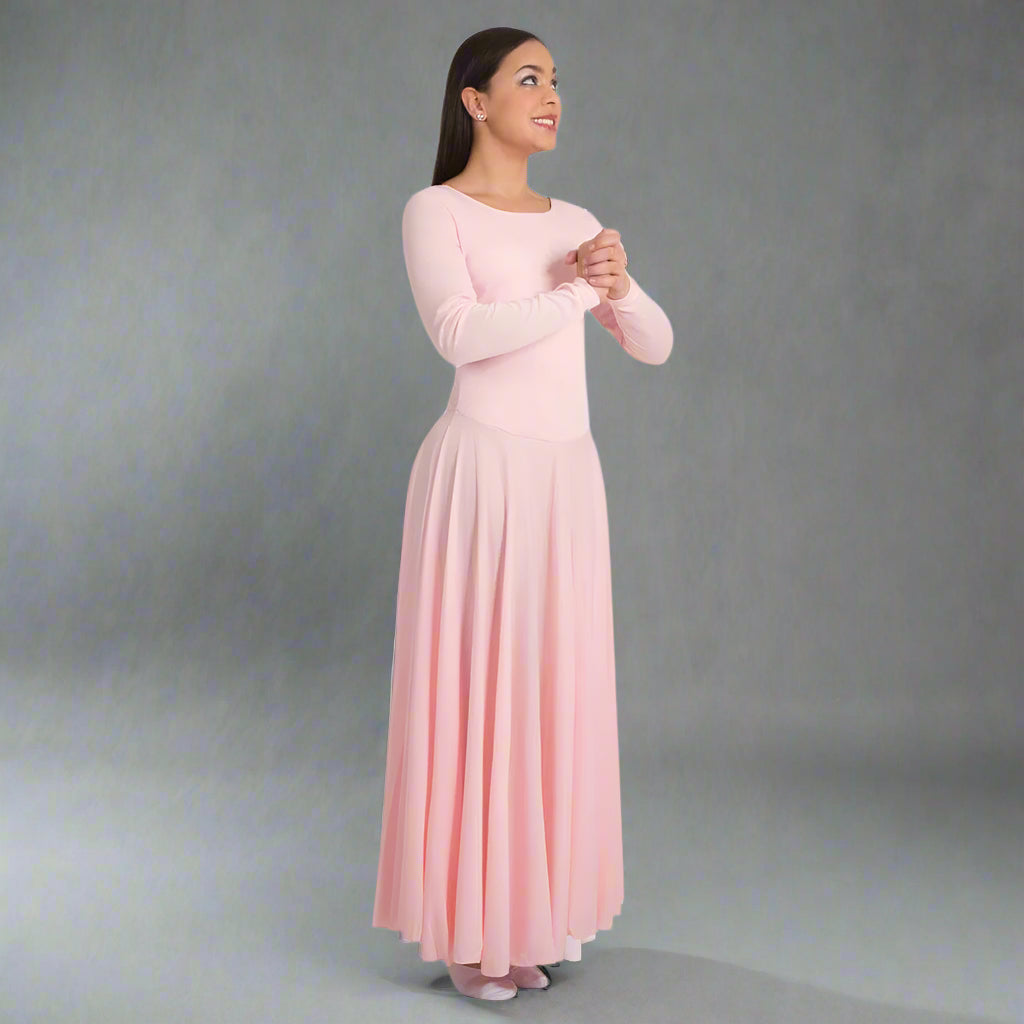 Body Wrappers Praise Full Length Long Sleeve Dance Dress - Light Pink