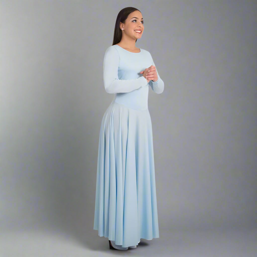 Body Wrappers Praise Full Length Long Sleeve Dance Dress - Light Blue