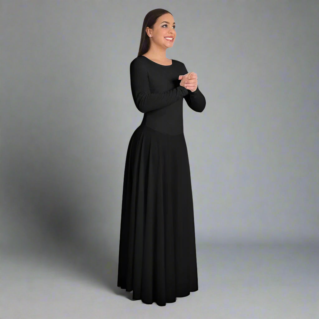 Body Wrappers Praise Full Length Long Sleeve Dance Dress - Black