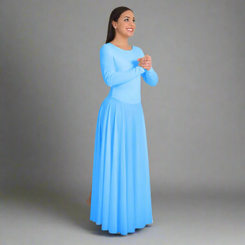 Body Wrappers Praise Full Length Long Sleeve Dance Dress - Turquoise