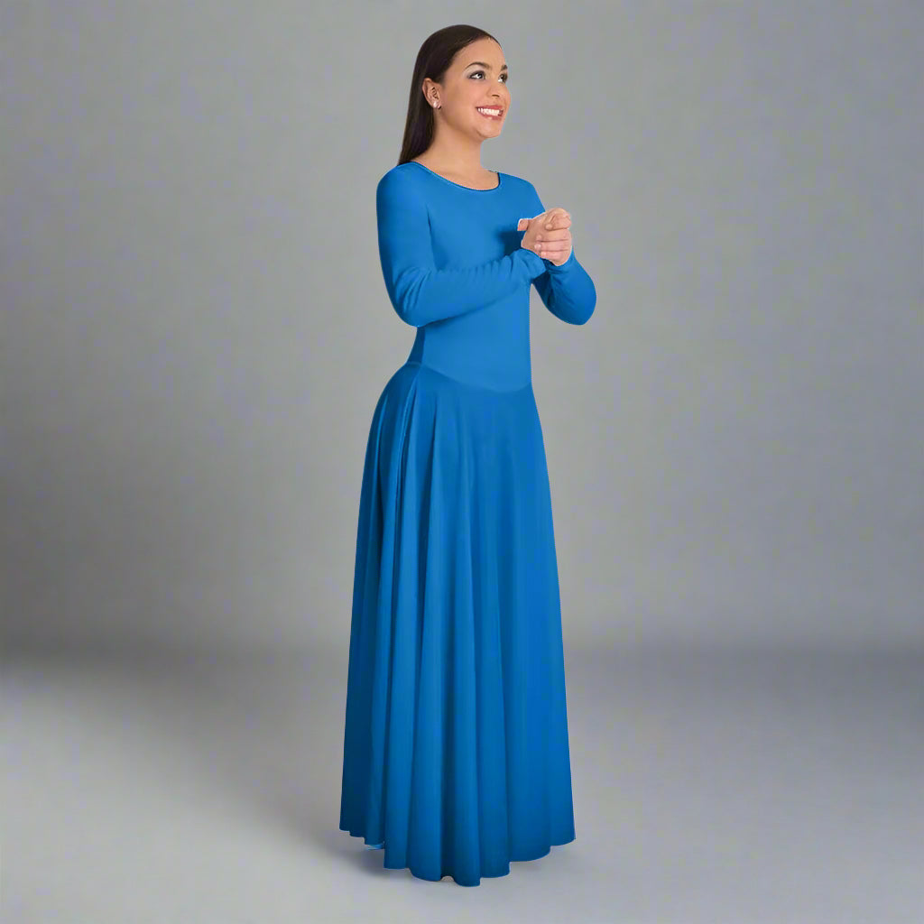 Body Wrappers Praise Full Length Long Sleeve Dance Dress - Bright Royal