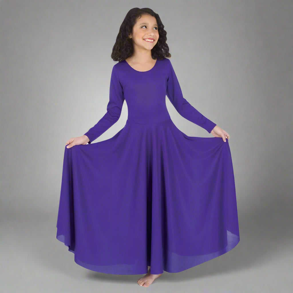 Body Wrappers Praise Full Length Long Sleeve Dance Dress - Deep Purple