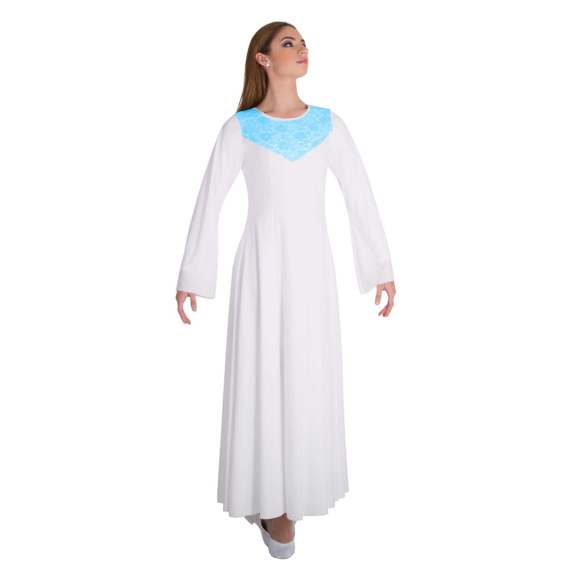 Body Wrappers Lace Insert Praise Dance Dress - White/Turquoise