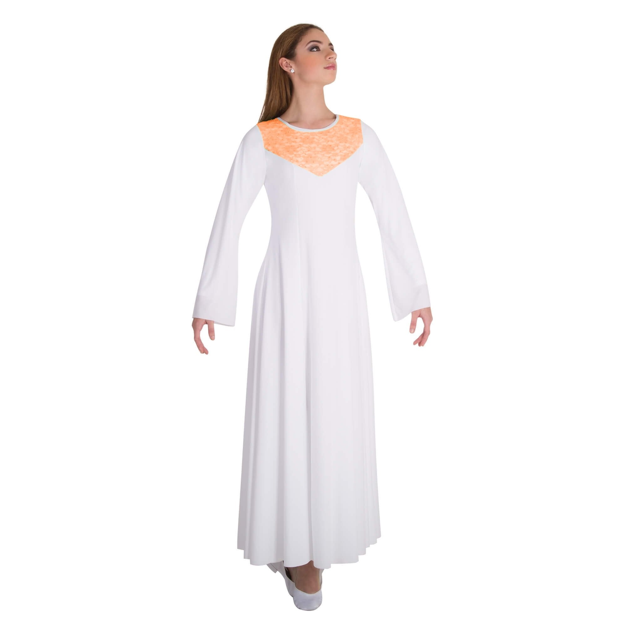 Body Wrappers Lace Insert Praise Dance Dress - White/Tangerine