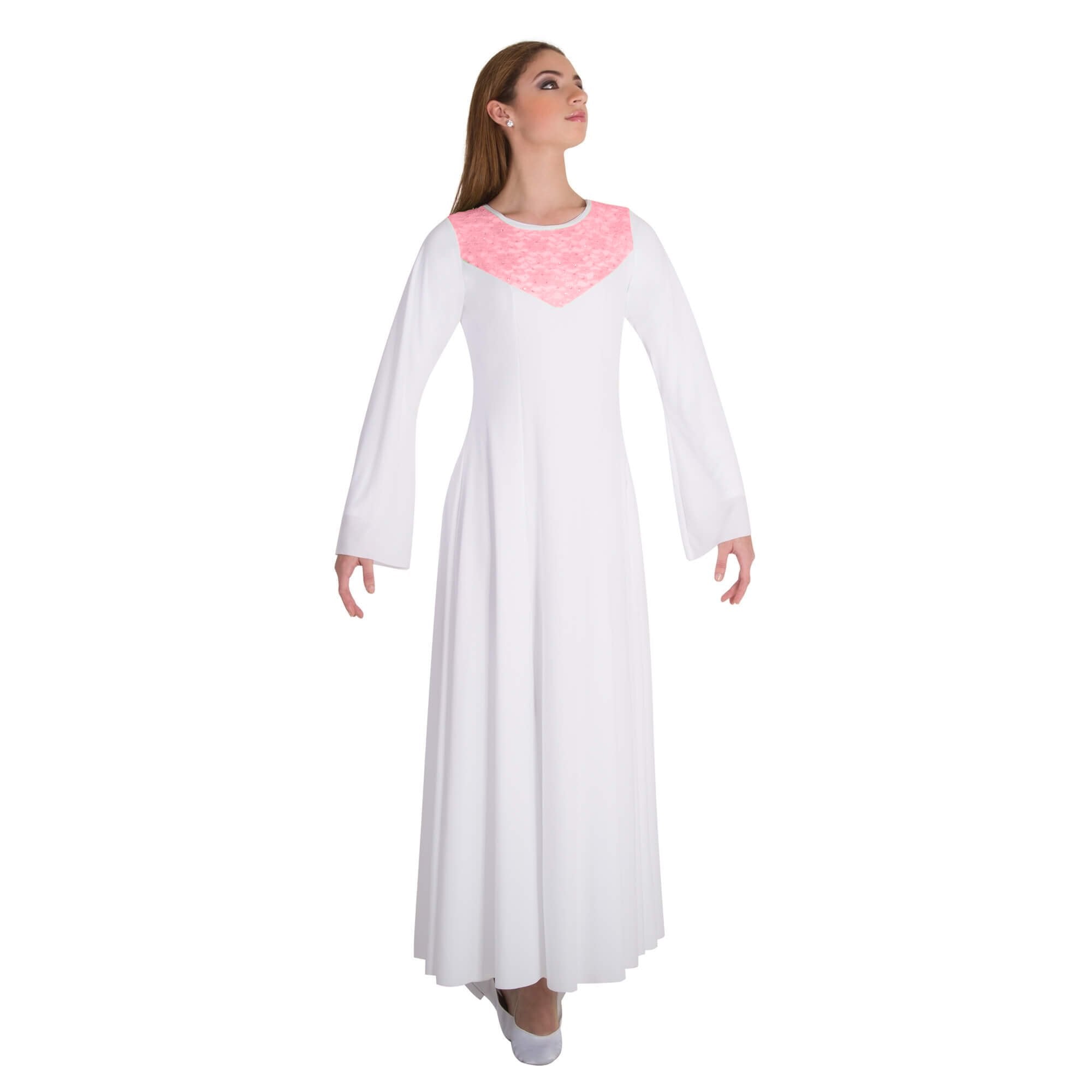 Body Wrappers Lace Insert Praise Dance Dress - White/Rose