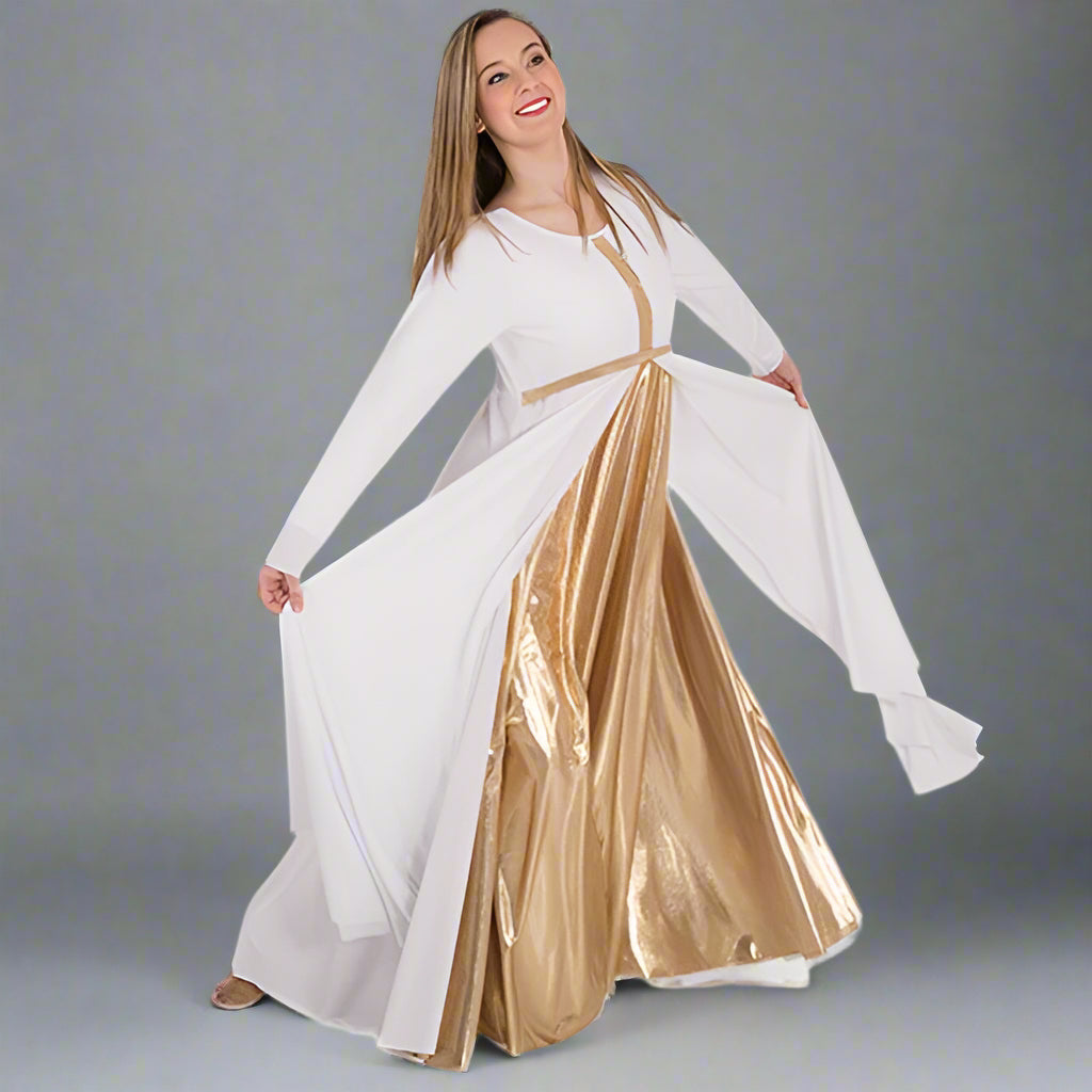 Body Wrappers Praise Dance Long Sleeve Metallic Front Cross Dress