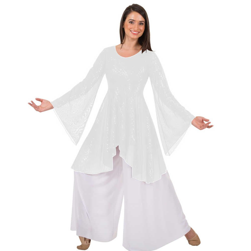 Body Wrappers Twinkle Long Sleeve Tunic - White