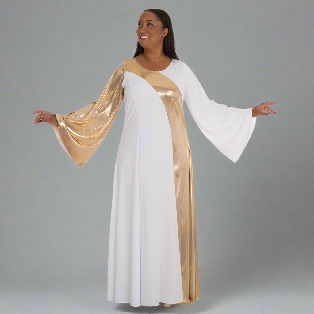 Body Wrappers Praise Dance Asymmetrical Bell Sleeve Dress