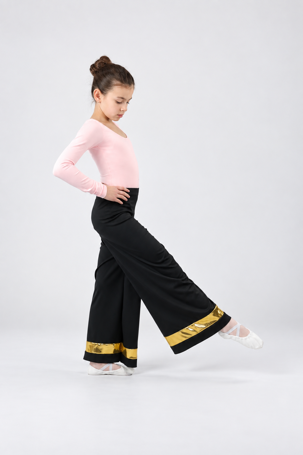 Child Metallic Hem Trim Wide Leg Dance Pants