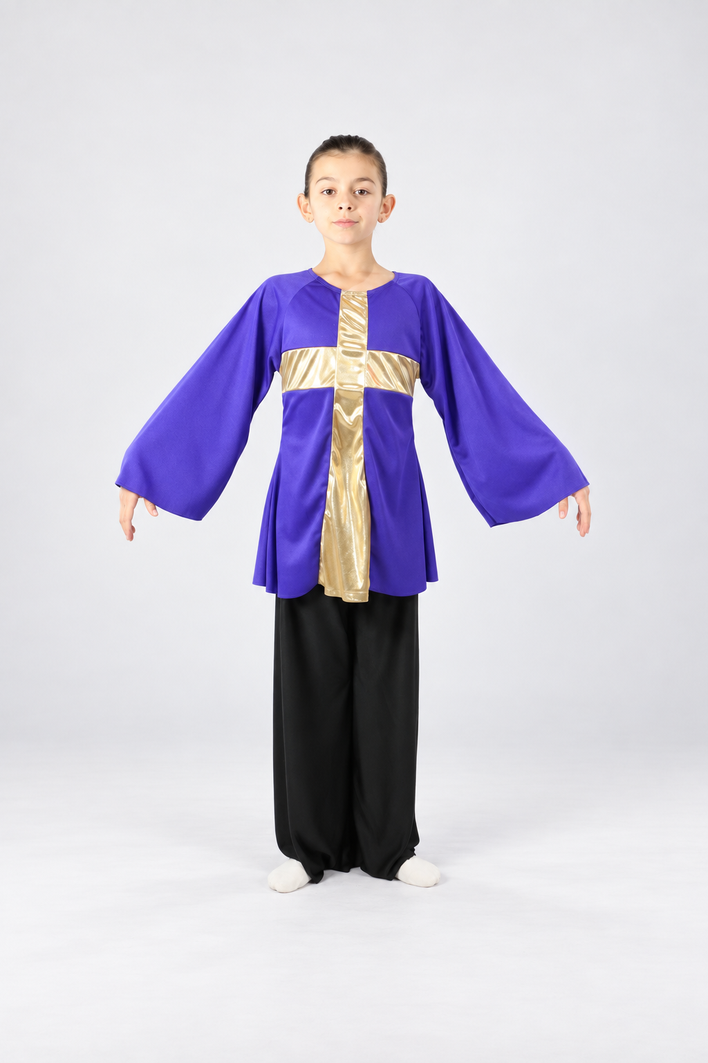 Child Shiny Cross-Panel Long Sleeve Dance Top