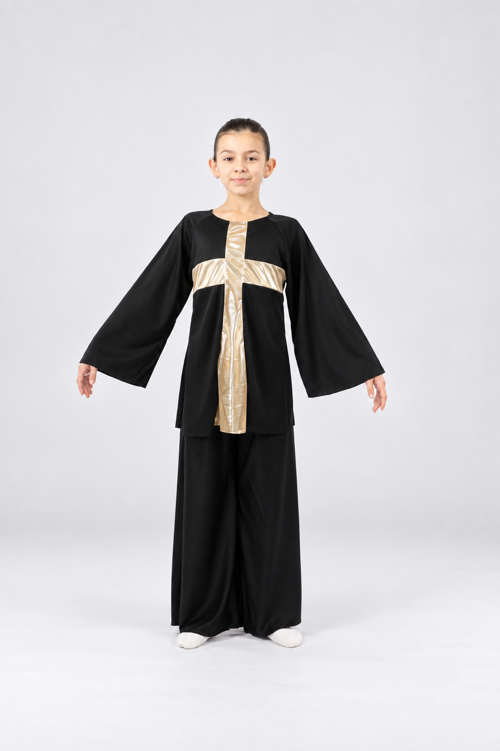 Child Shiny Cross-Panel Long Sleeve Dance Top