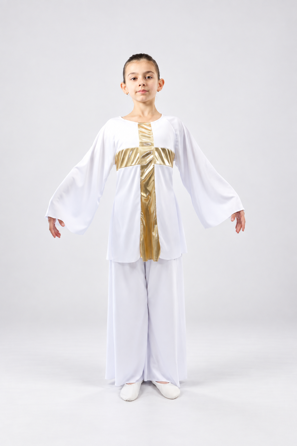 Child Shiny Cross-Panel Long Sleeve Dance Top