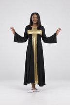 Metallic Panel Flared Cross Long Dress