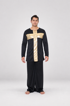 Metallic Cross Panel Long Sleeve Pullover